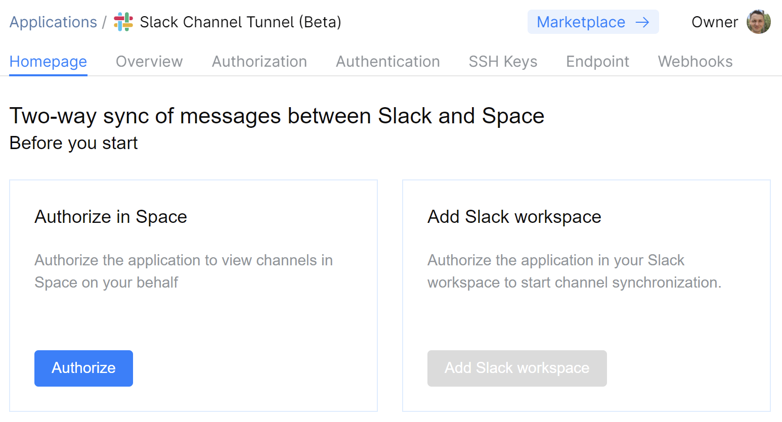 Application homepage Application homepage