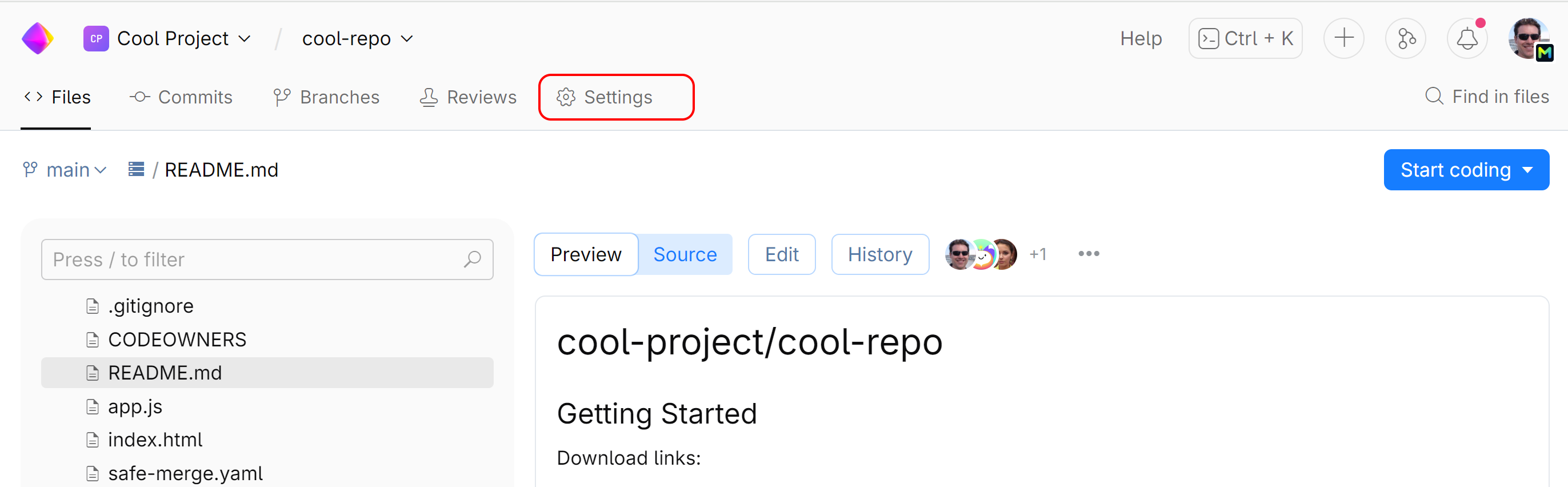 Repo settings Repo settings
