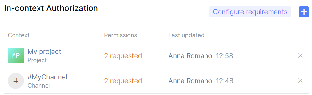 App context permissions request