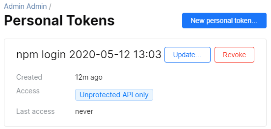 Automatically generated token for an npm registry