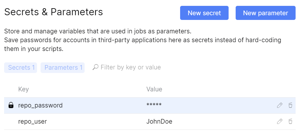 Secrets and parameters