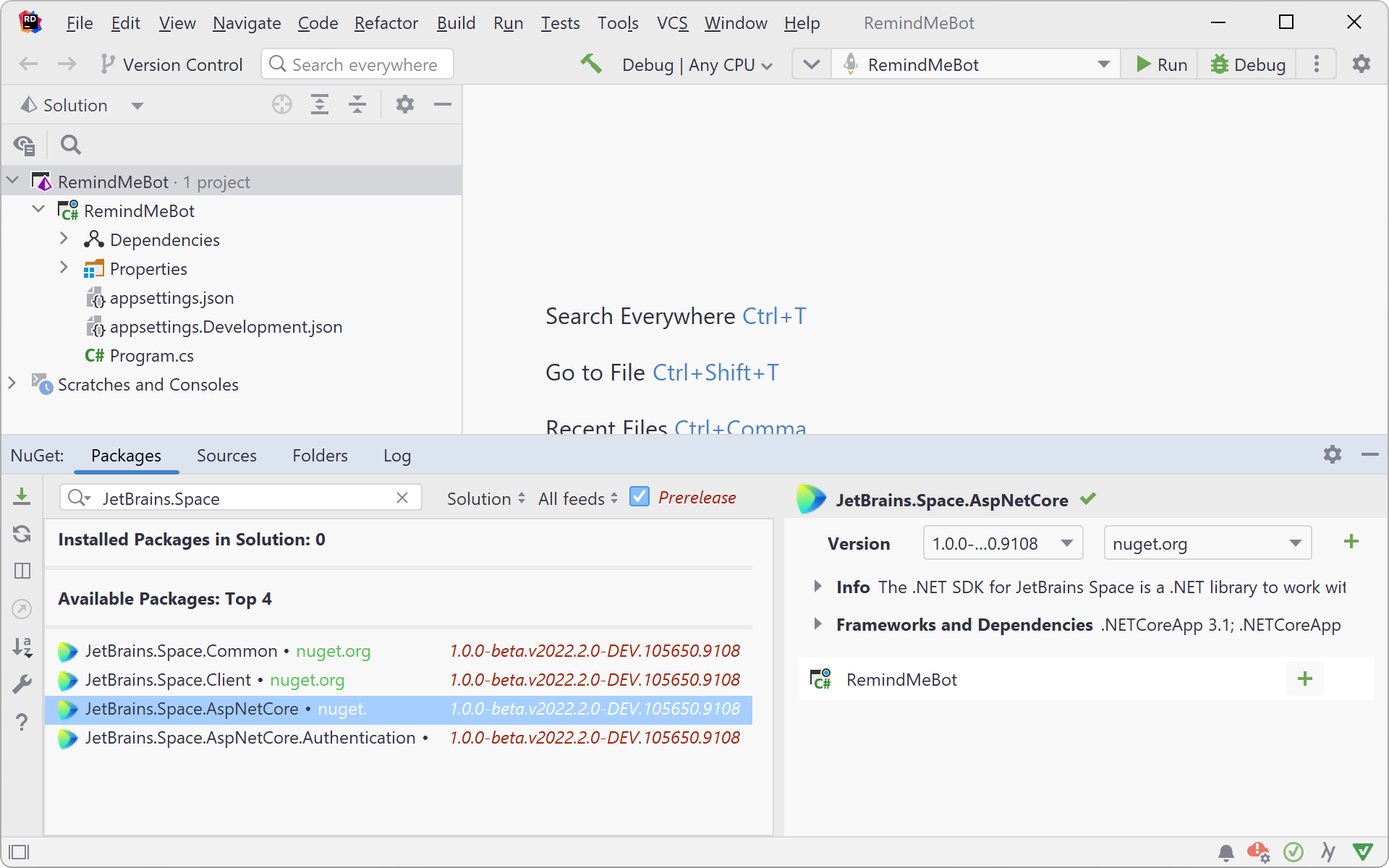 Install the JetBrains.Space.AspNetCore package