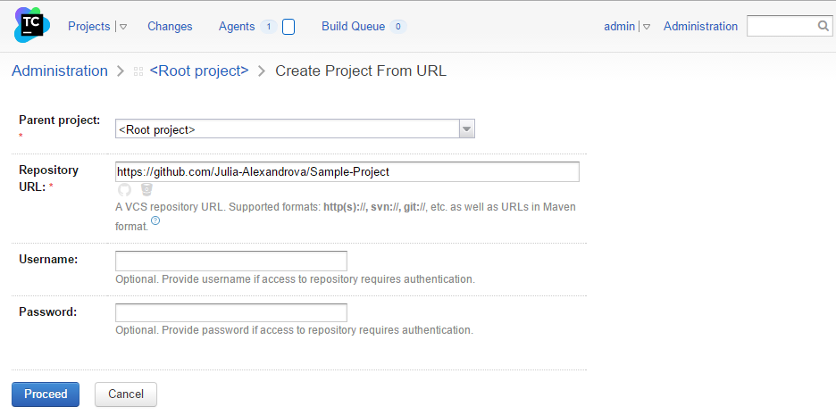 02create project provide url