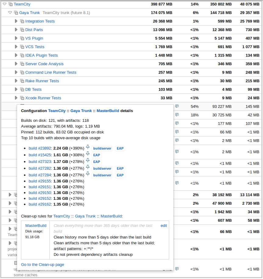 Disk usage details