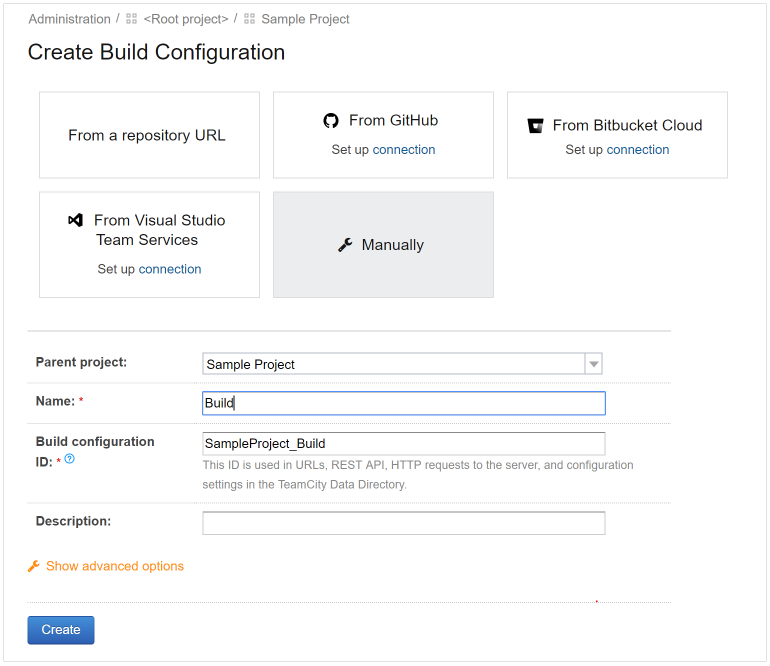 Create a project manually, Step 2