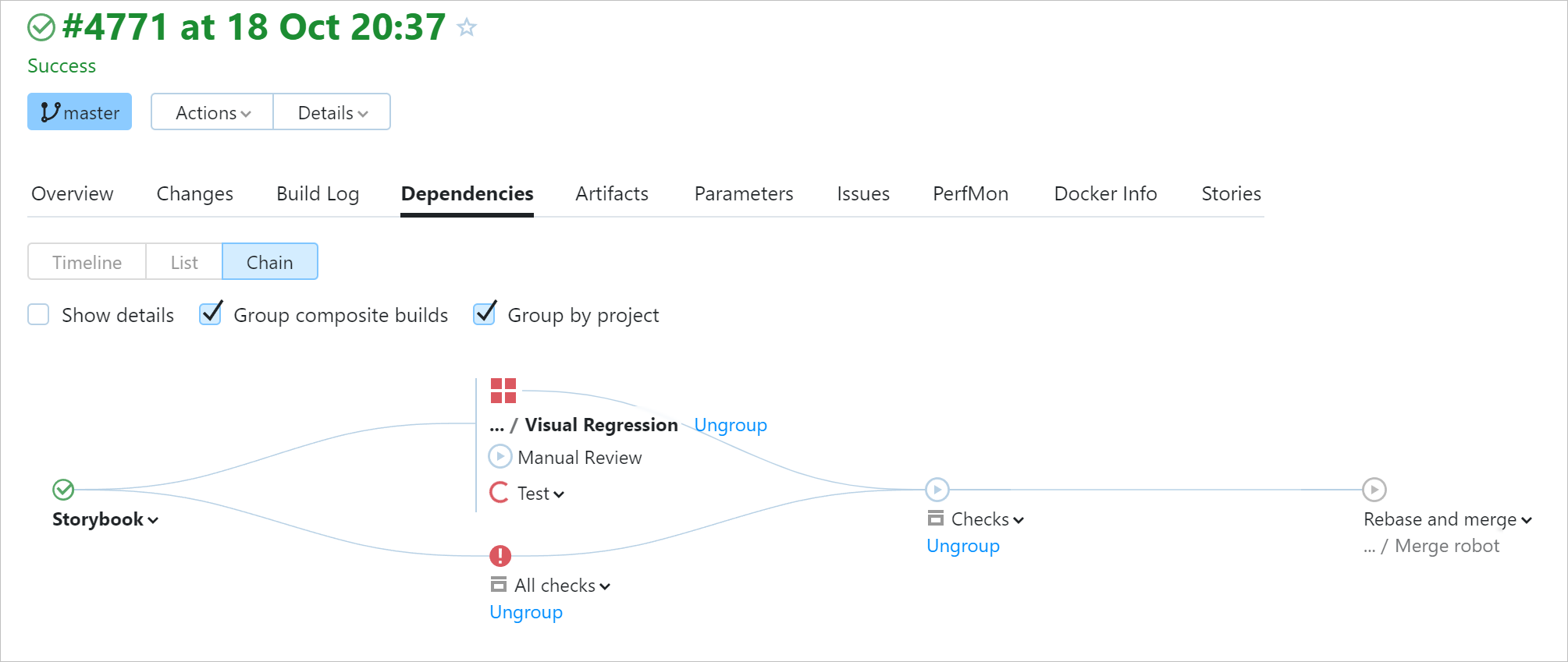 Group builds by projects on a chain