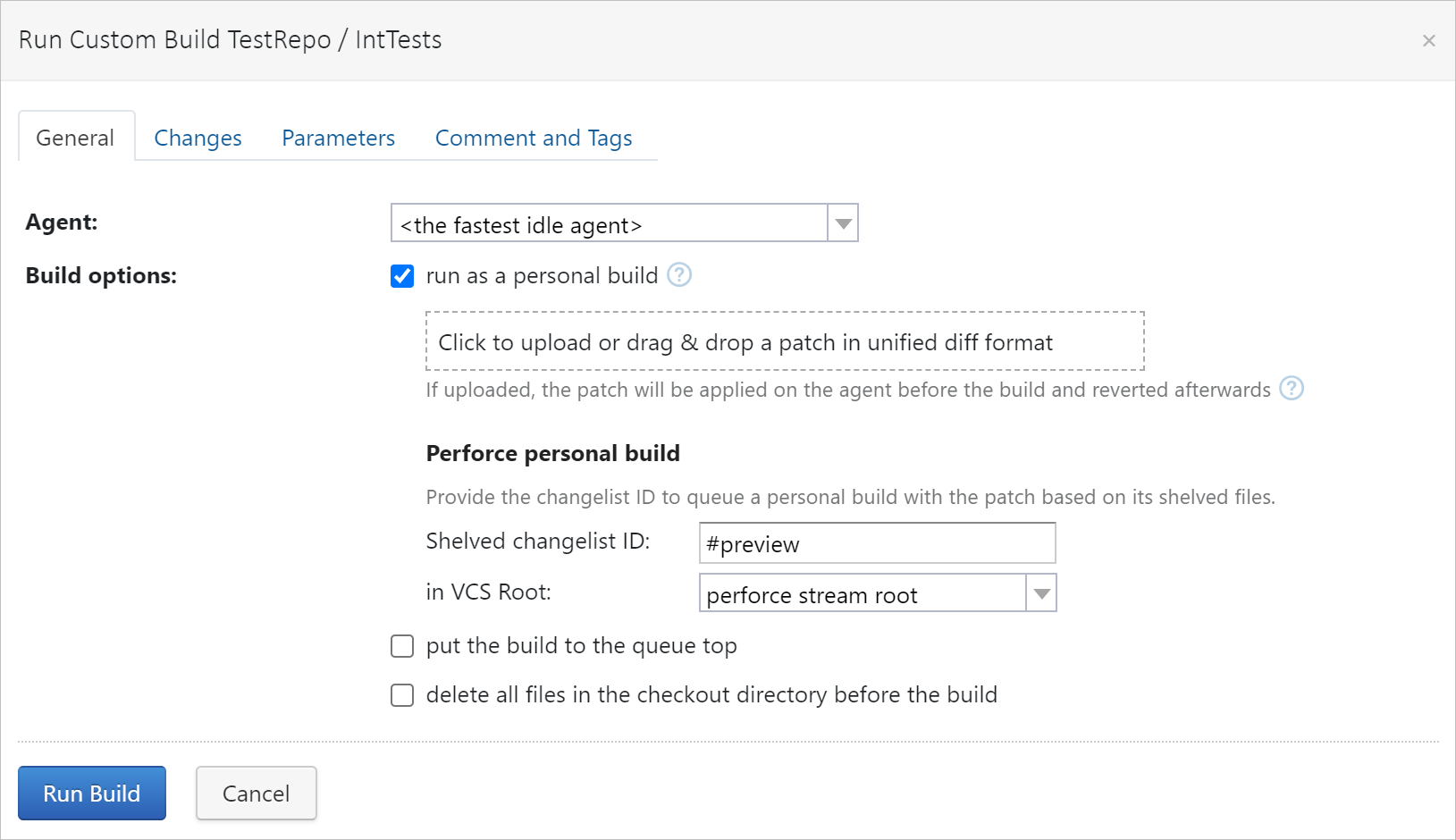 Run custom build on P4 shelved files