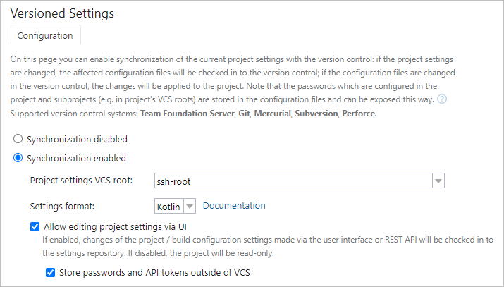 Read-only project settings