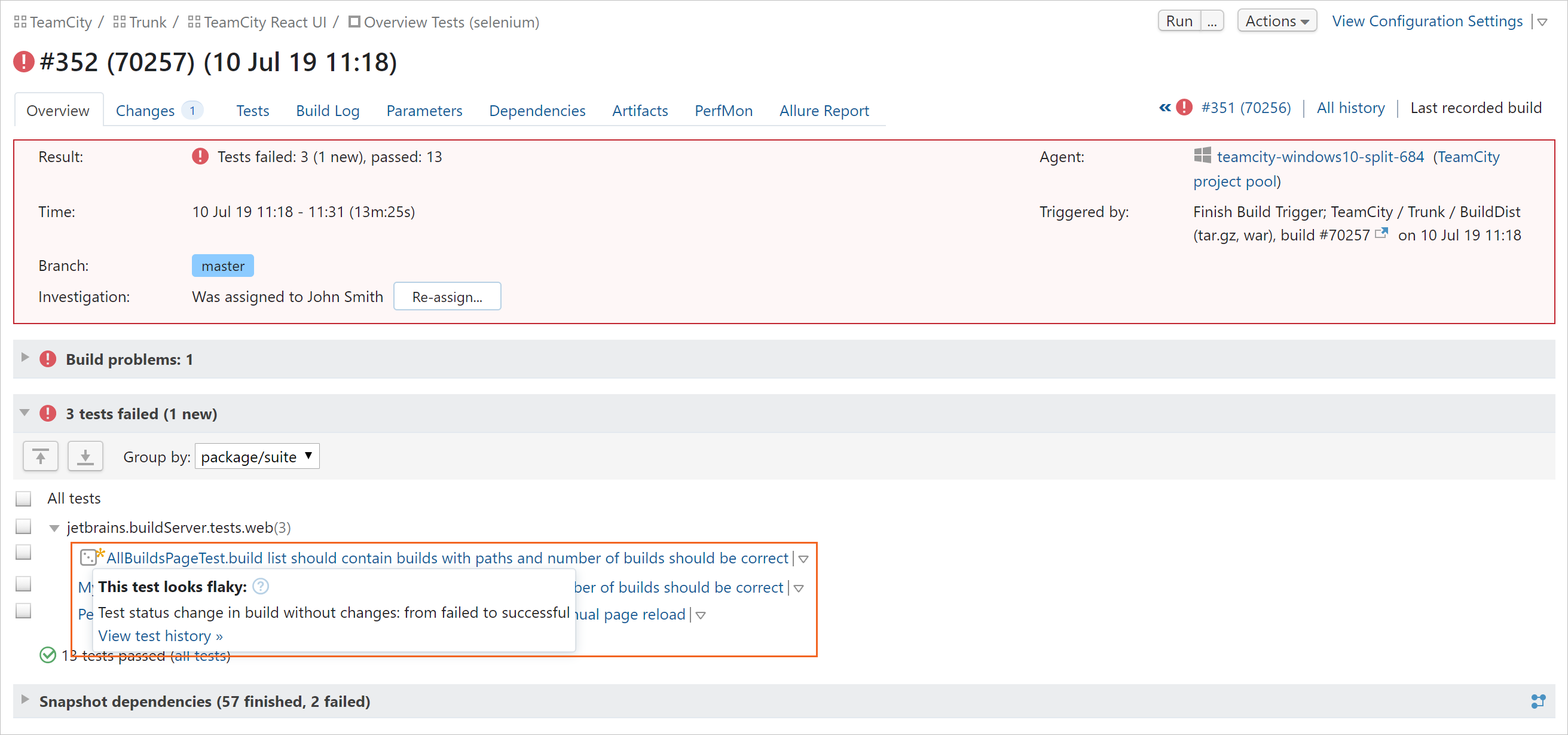 Flaky test in Build Overview Flaky test in Build Overview