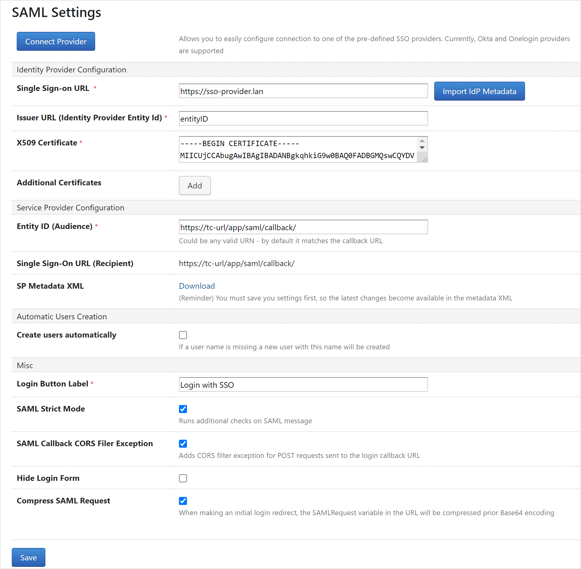 SAML settings in TeamCity