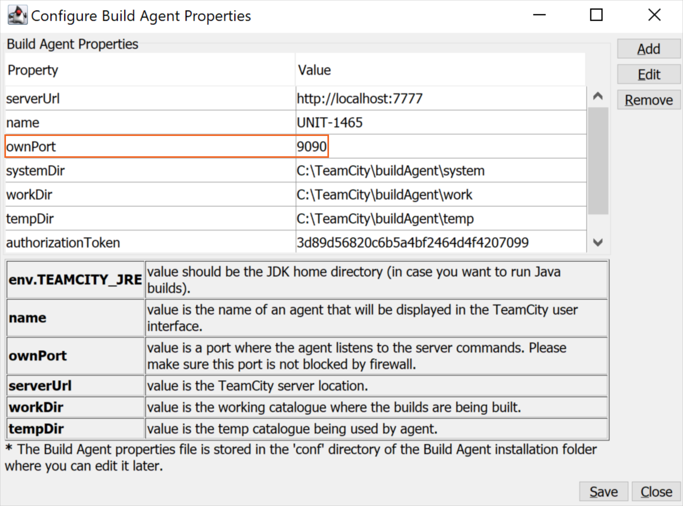 Configure a build agent port