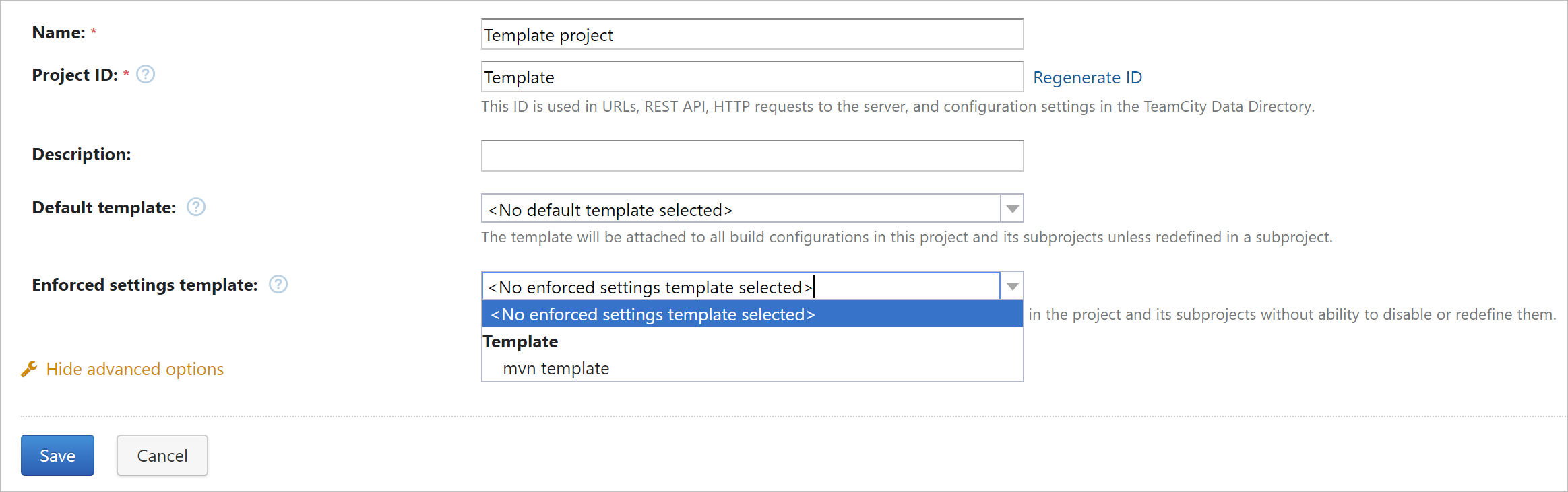 Enforced settings template