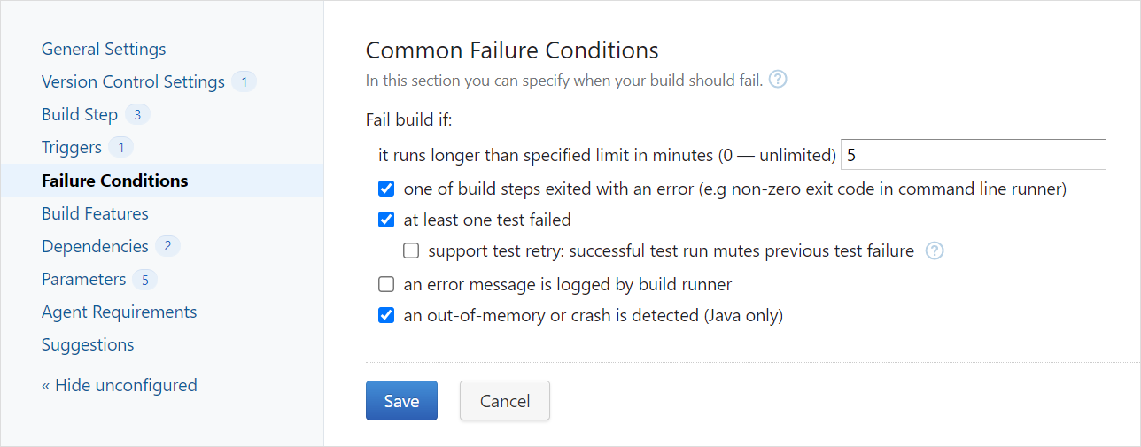 Failure conditions - set time limits