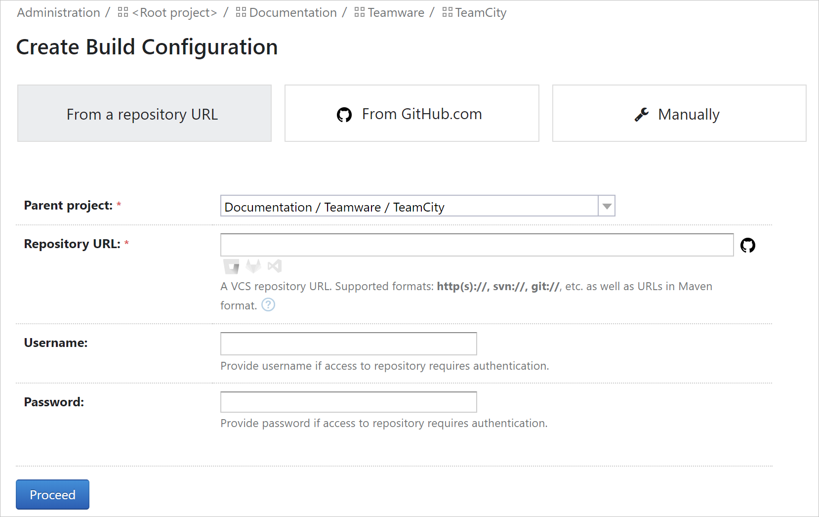Create a build configuration from a repository URL