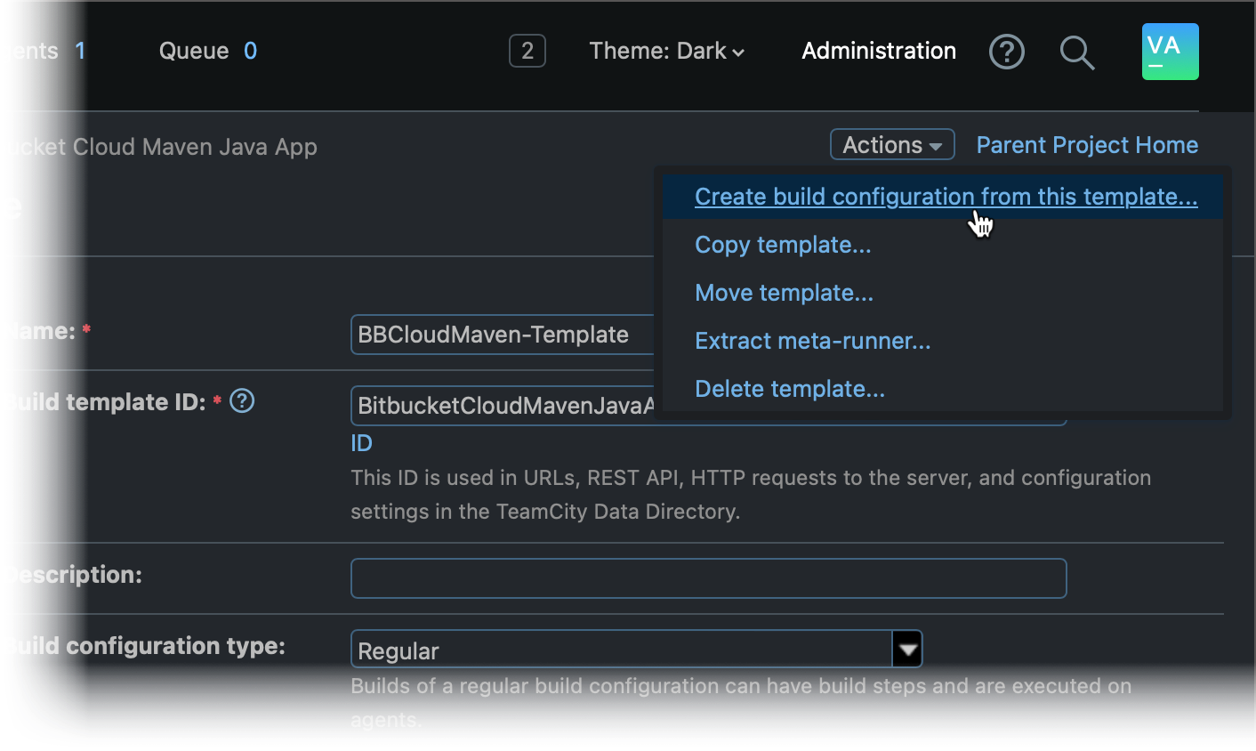 Create new configuration from a template