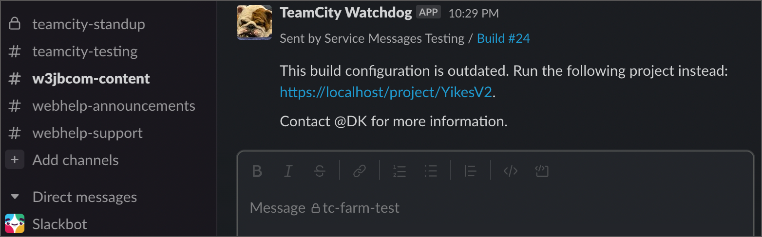 Custom TeamCity messages in Slack