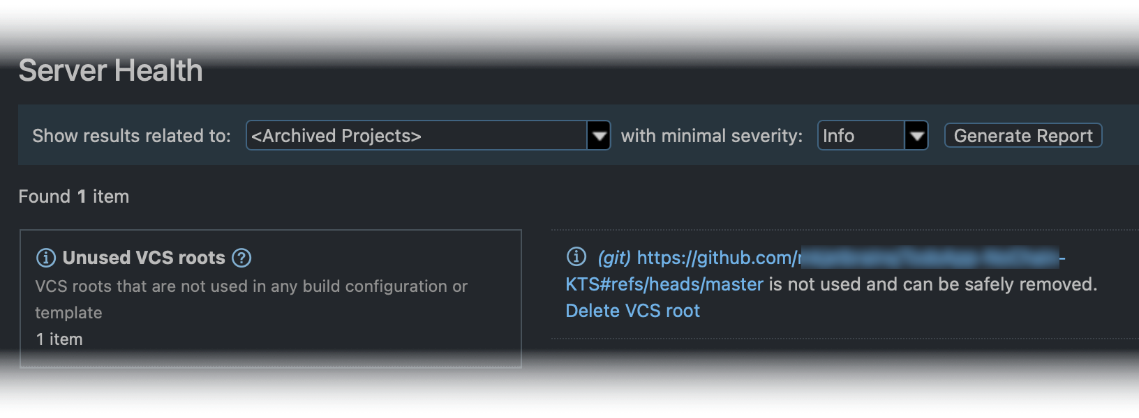 Server Health Reports for Archived Projects