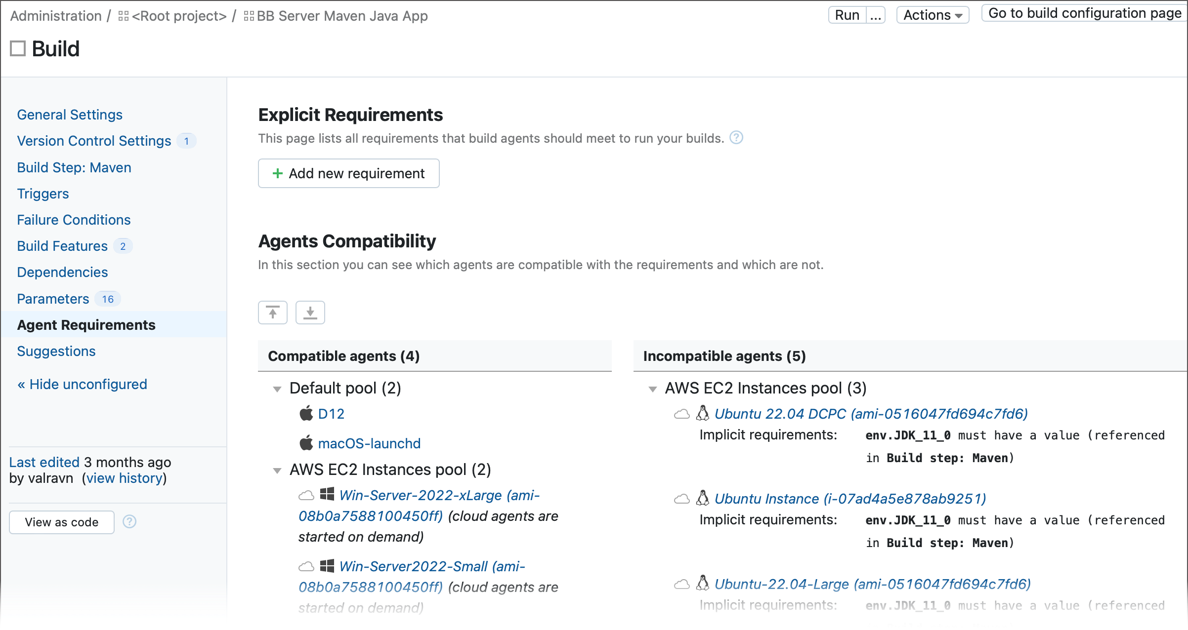 Agent Requirements Tab