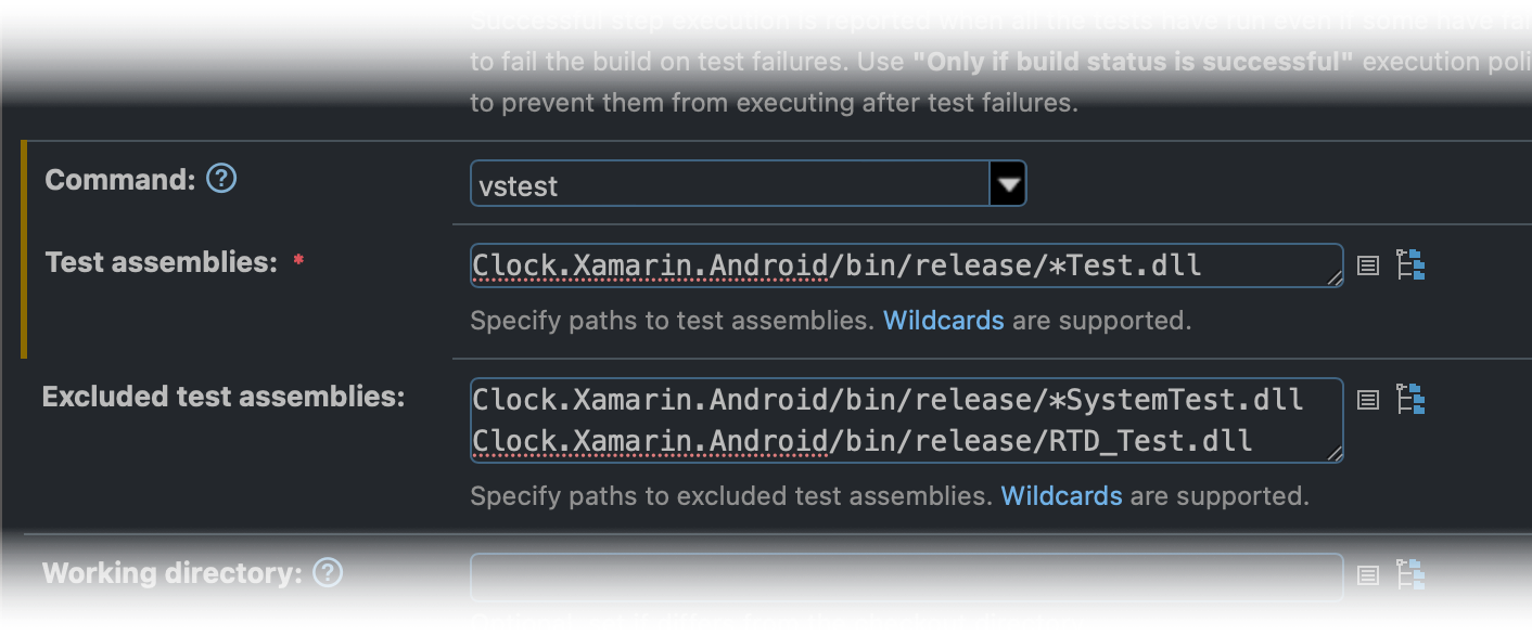 Excluded assemblies for vstest