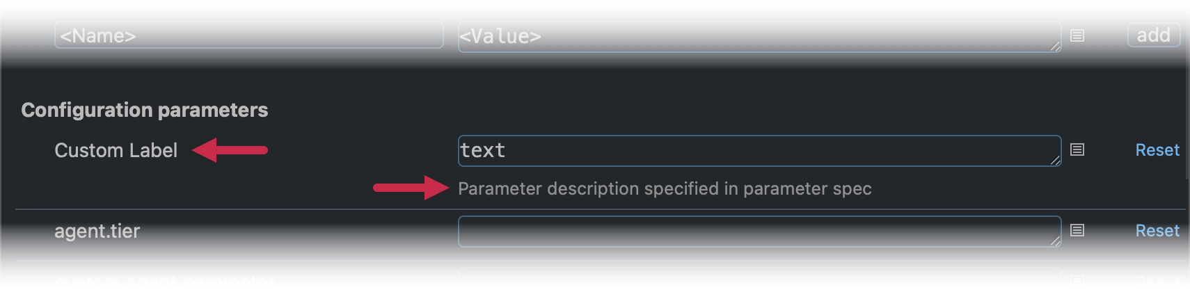 Custom parameter label and description