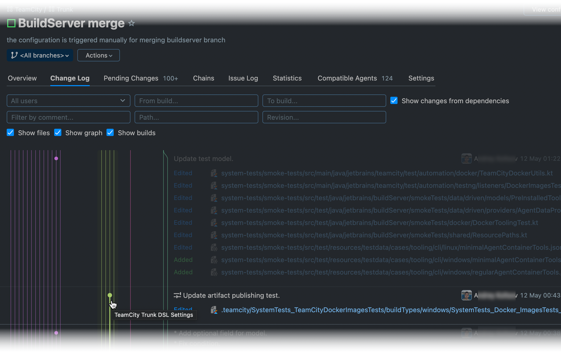 Change Log tab with changes graph