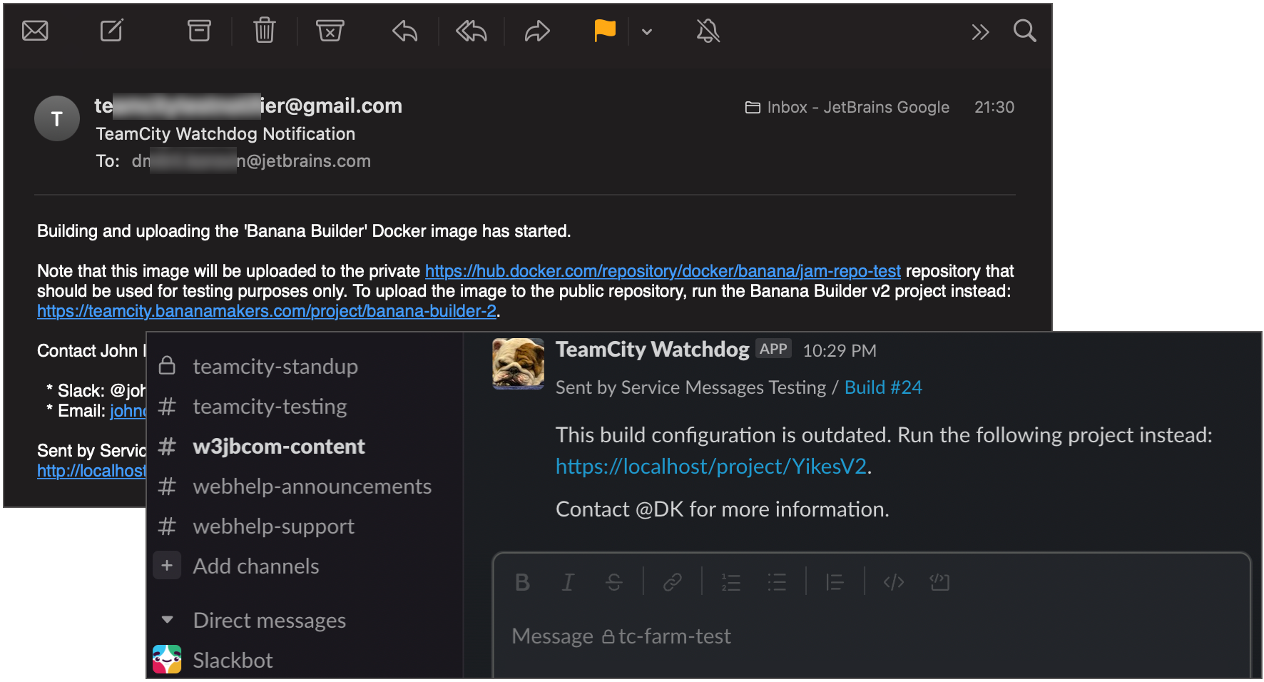 Custom TeamCity messages in Slack and Email boxes