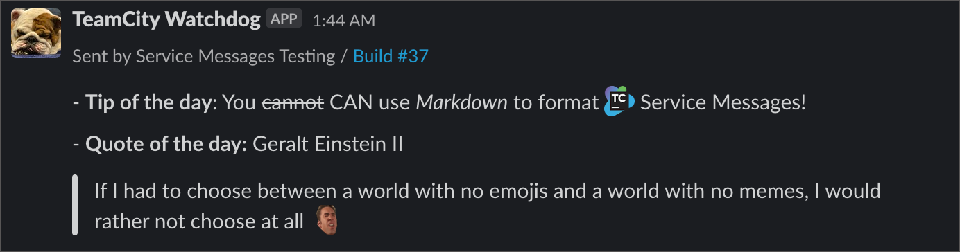 Markdown-formatted service messages