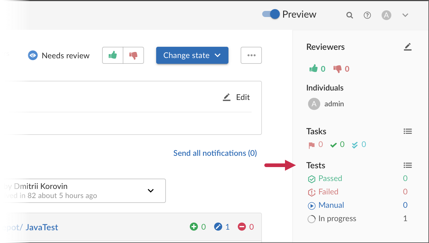 Tests section of a review