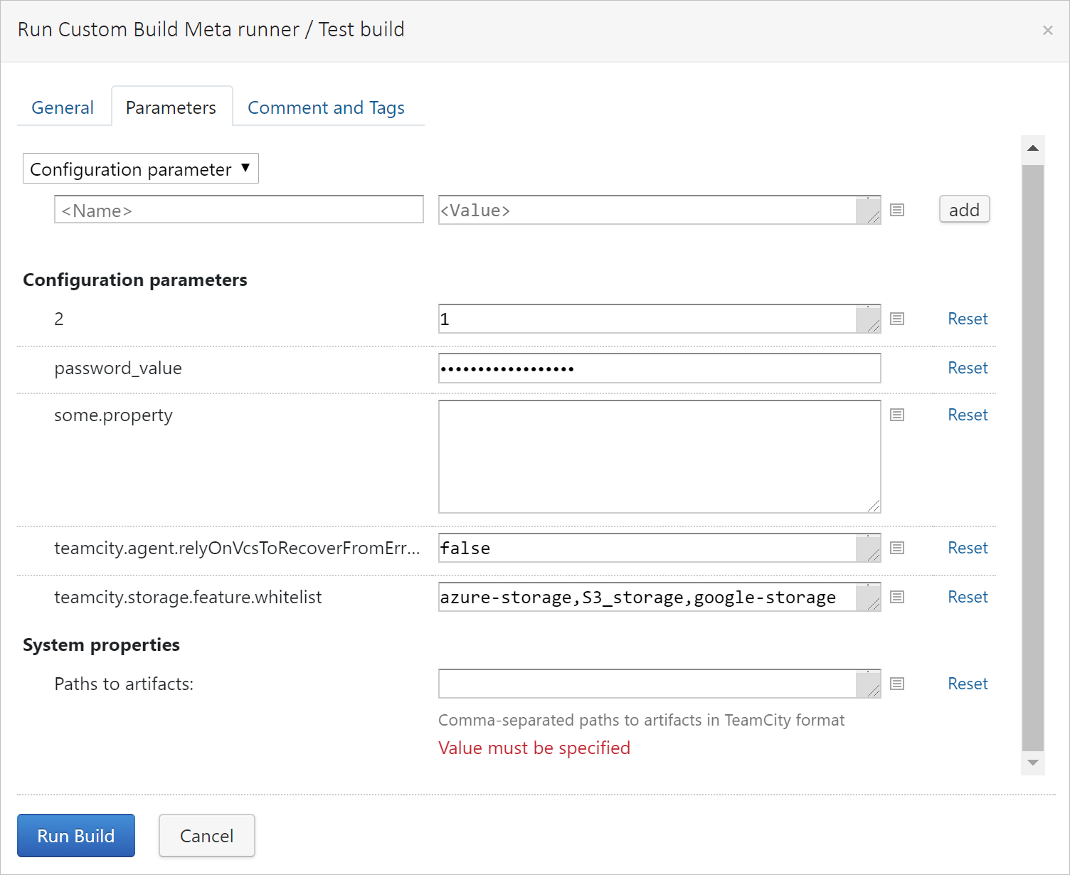 Running a custom build with paths to artifacts