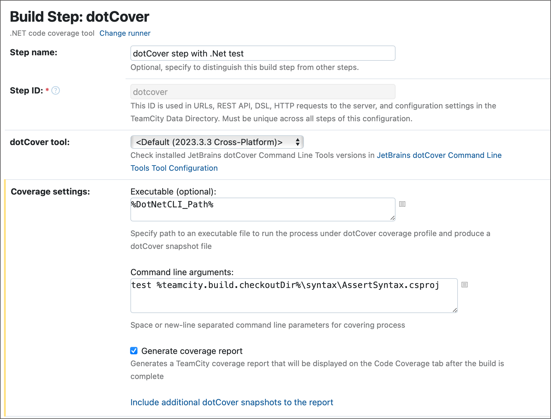 DotCover Runner Settings