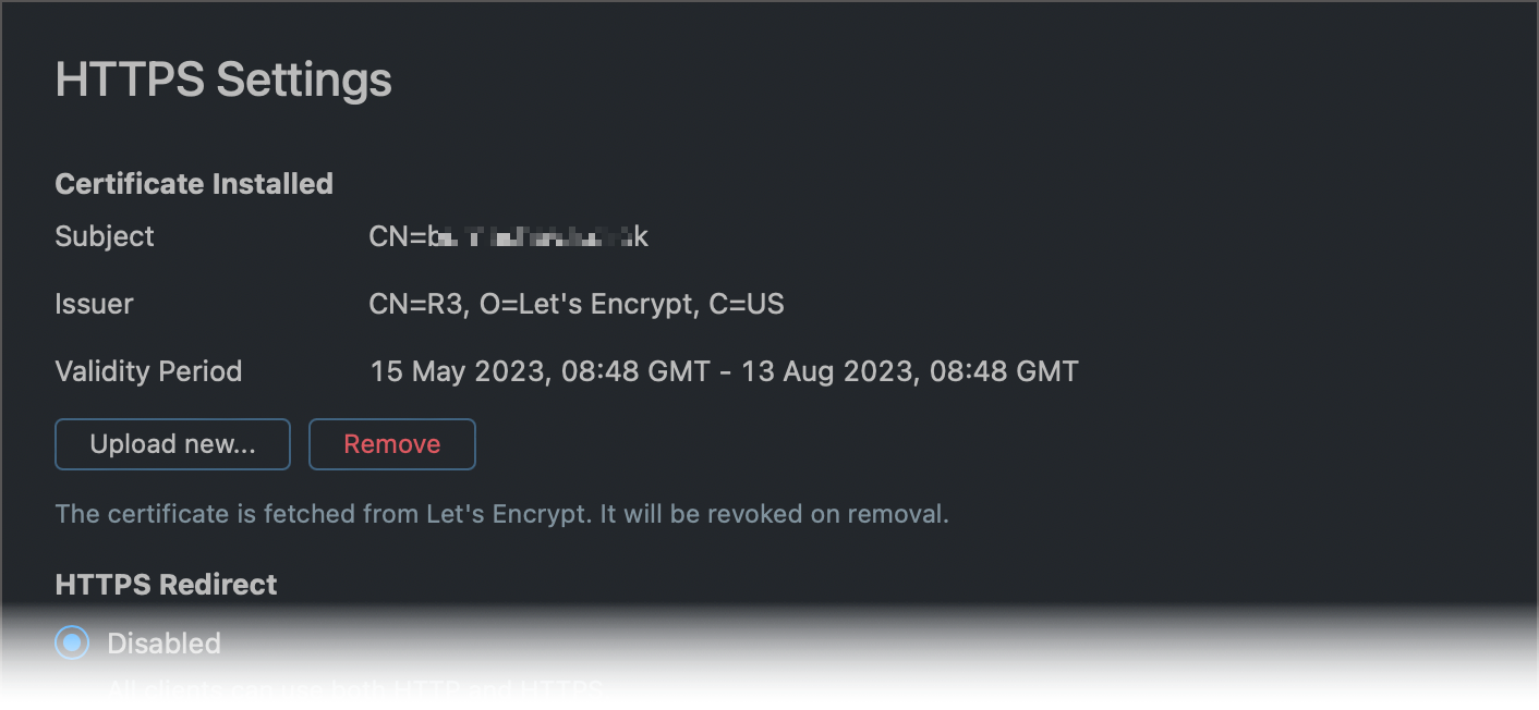 Installed Let's Encrypt Certificate