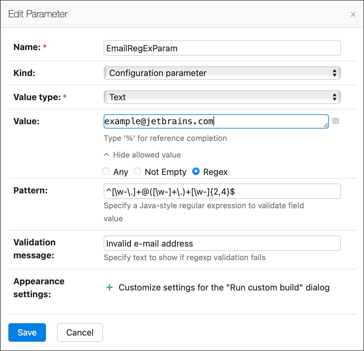 RegEx parameter settings