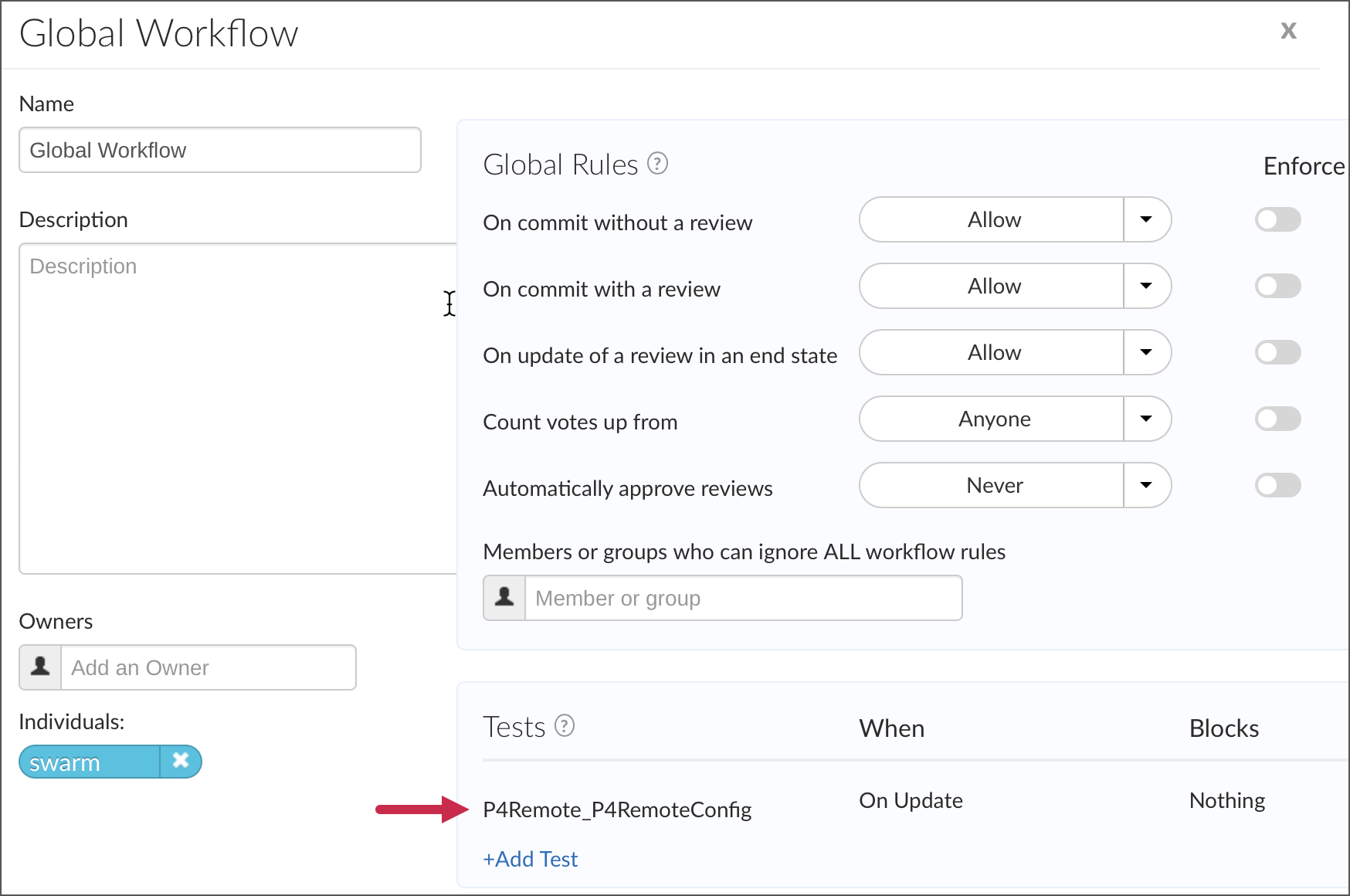 Swarm Workflow Settings