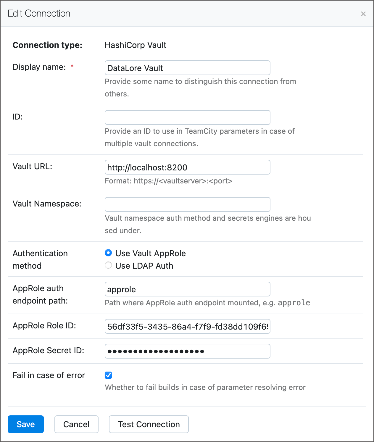 Vault connection settings