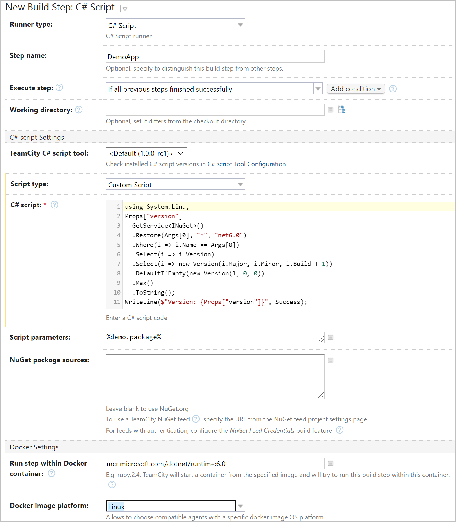 Configuring C# Script step