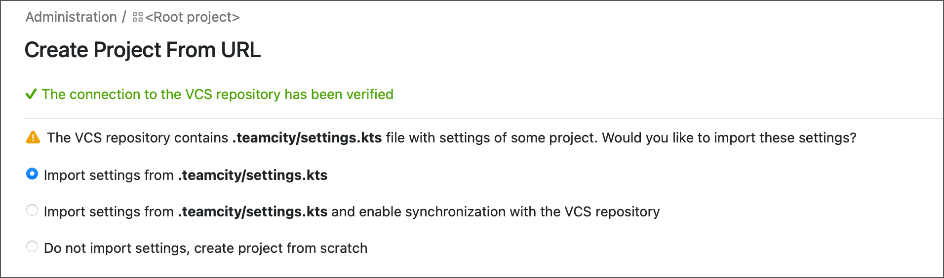 Importing Kotlin settings when creating a project from URL