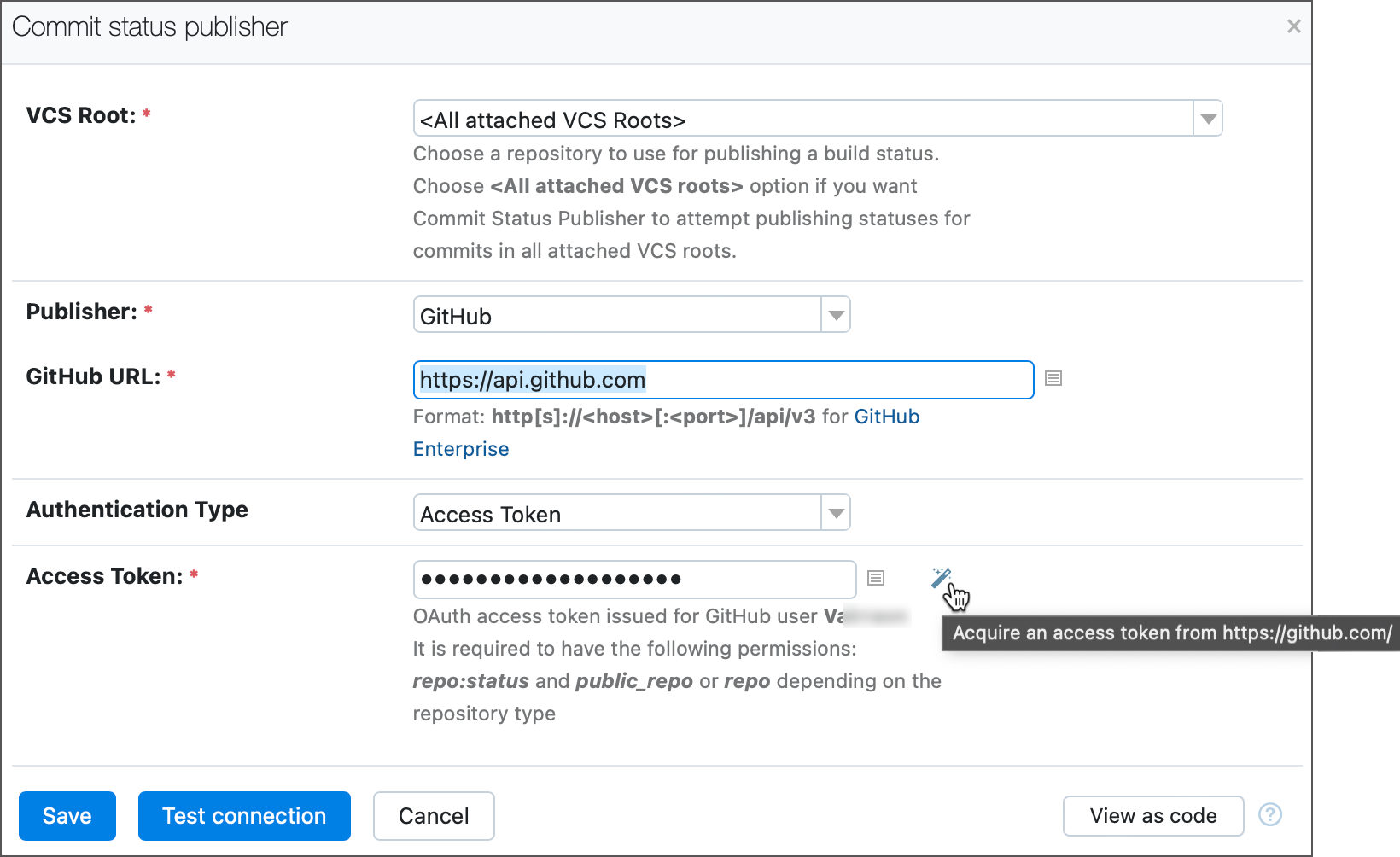 Acquire access token for GitHub