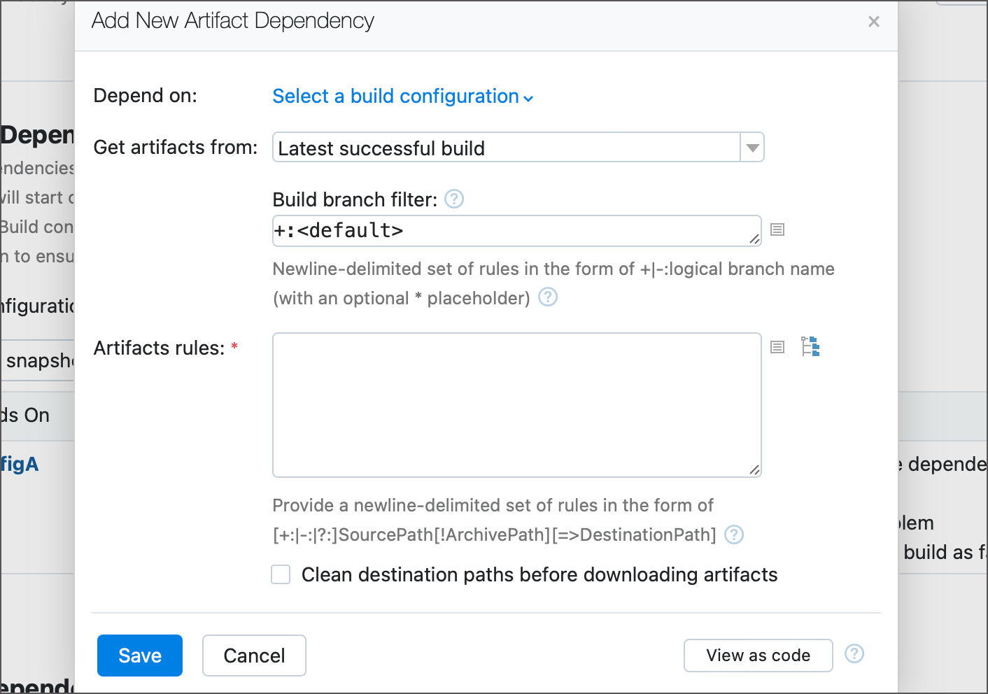 Add artifact dependency dialog