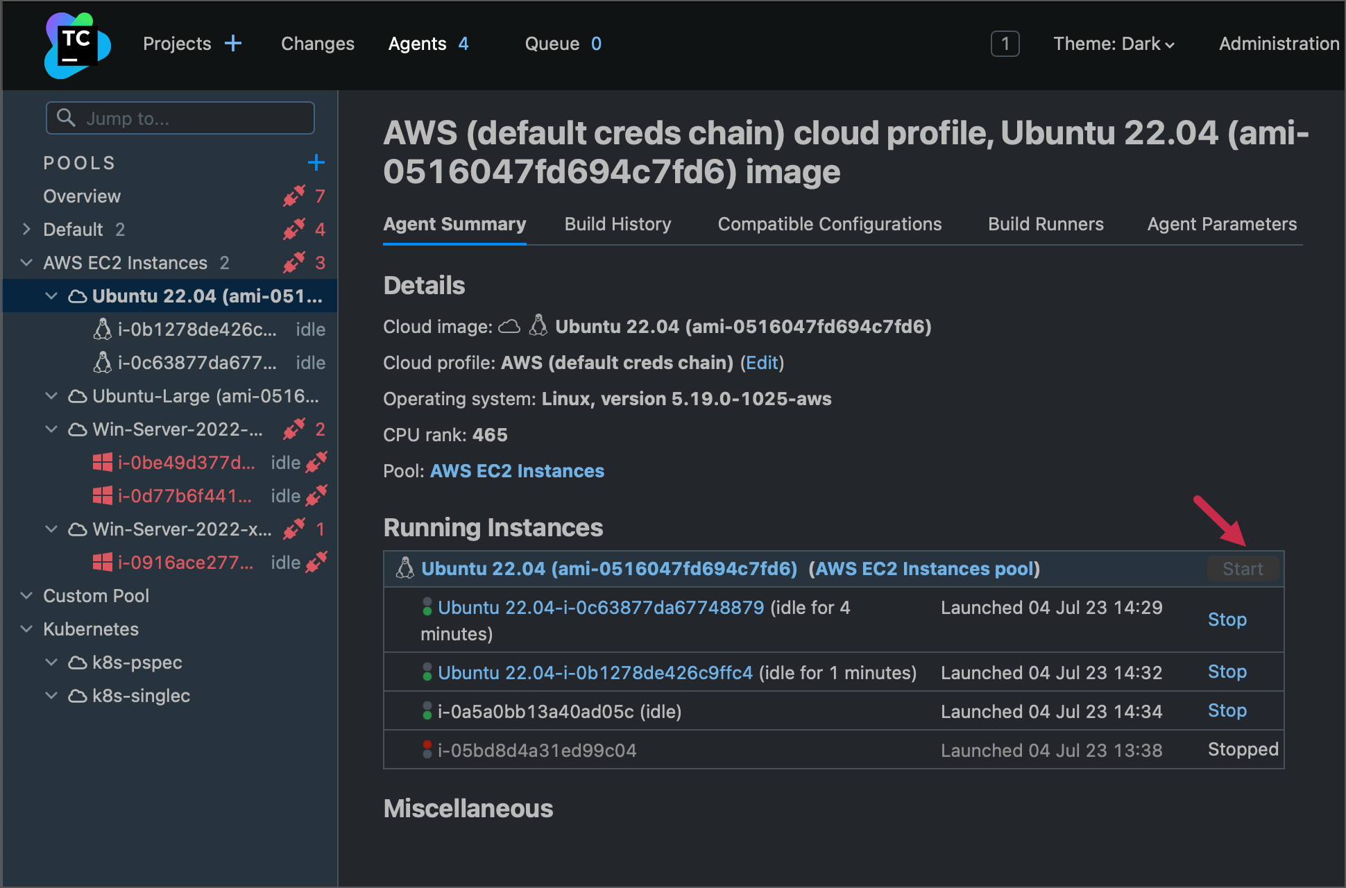 Start and stop cloud agents