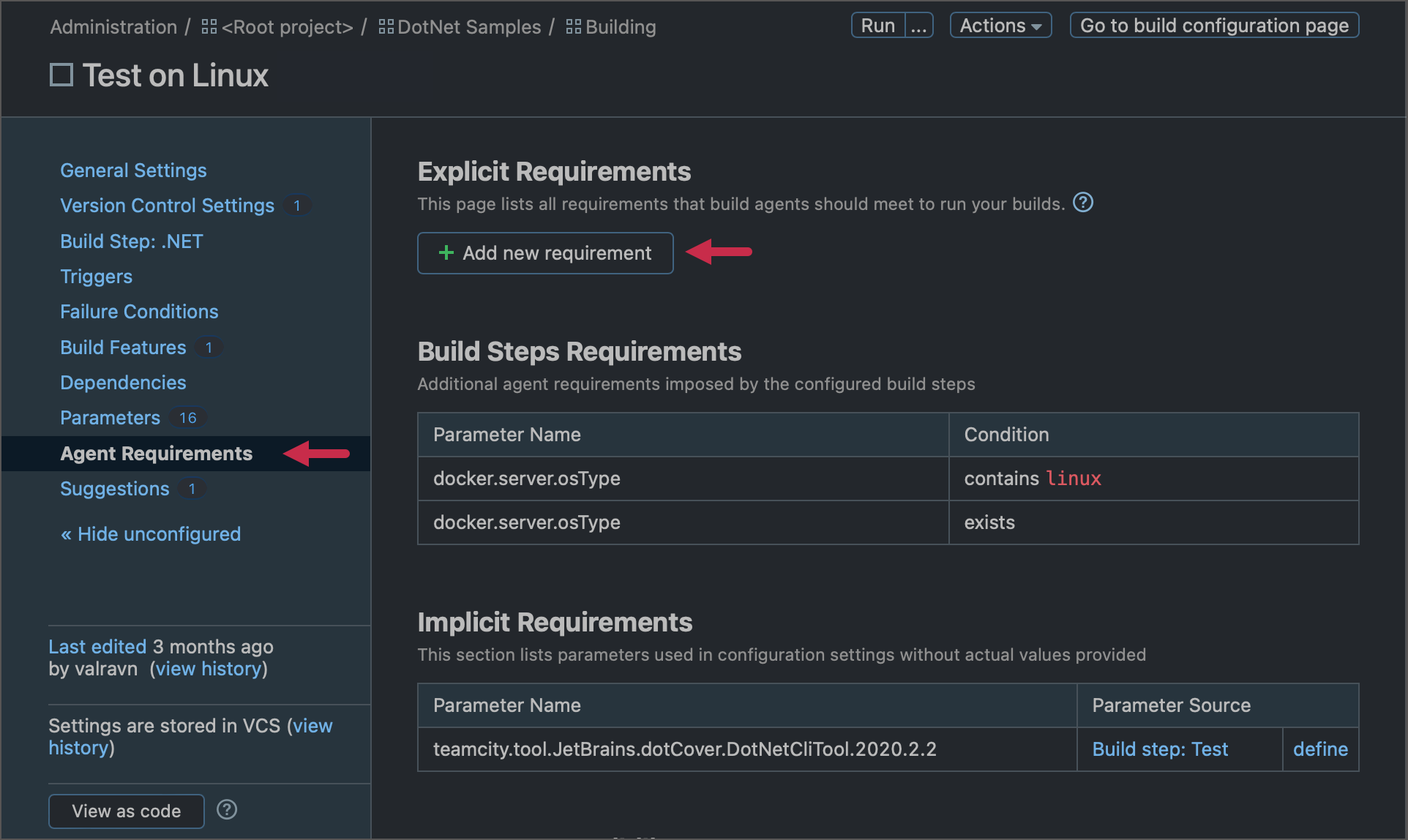 Set agent requirements in TeamCity UI