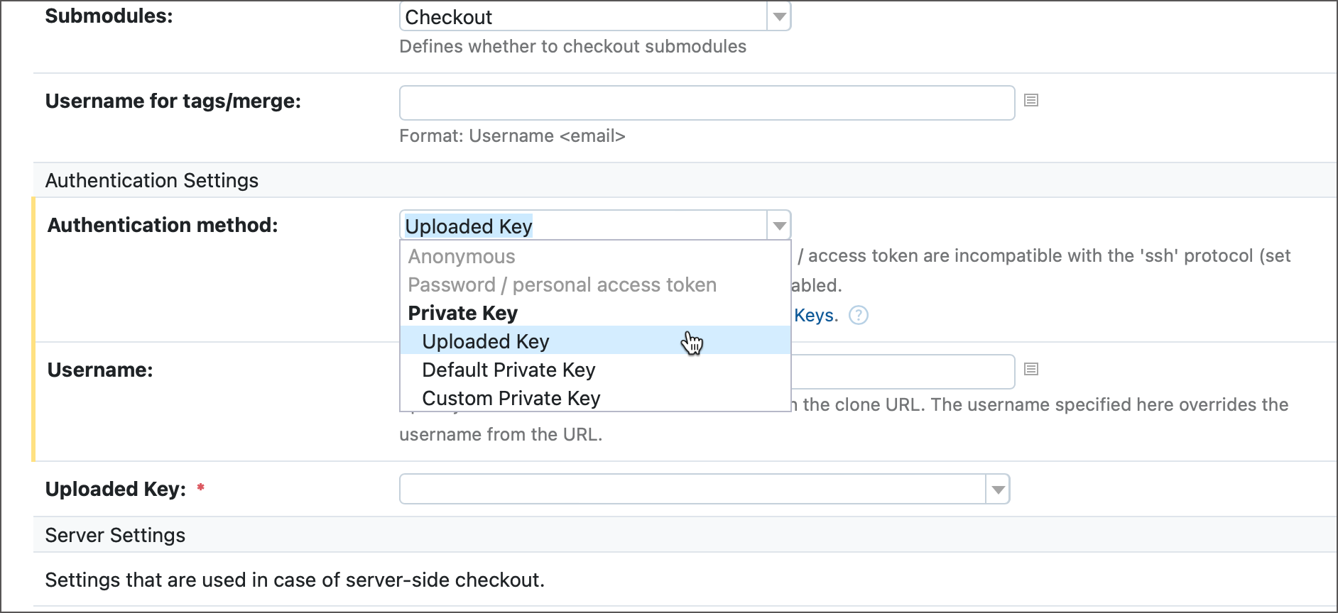 Select an SSH key