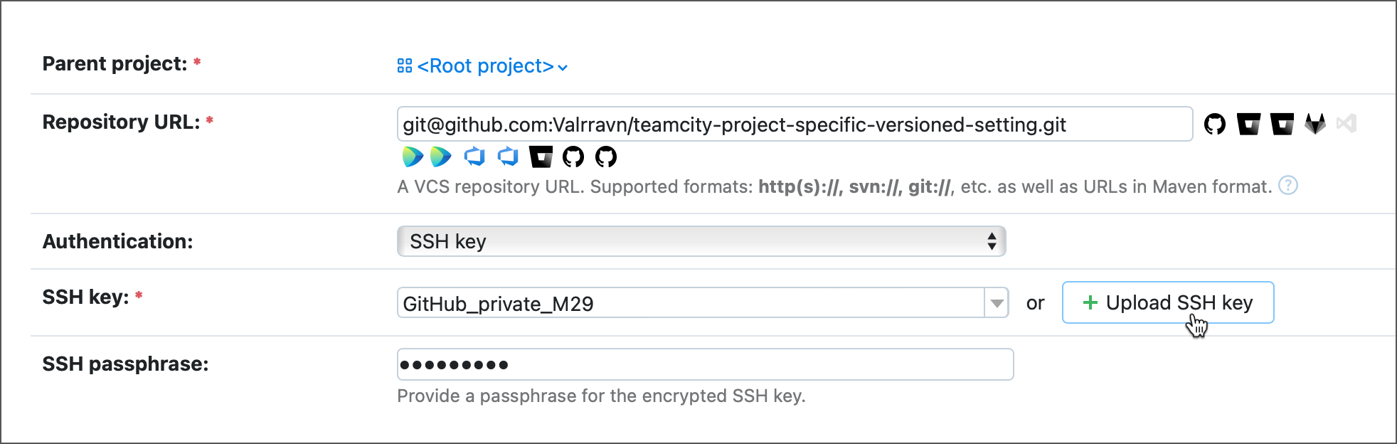Upload SSH key on new project page