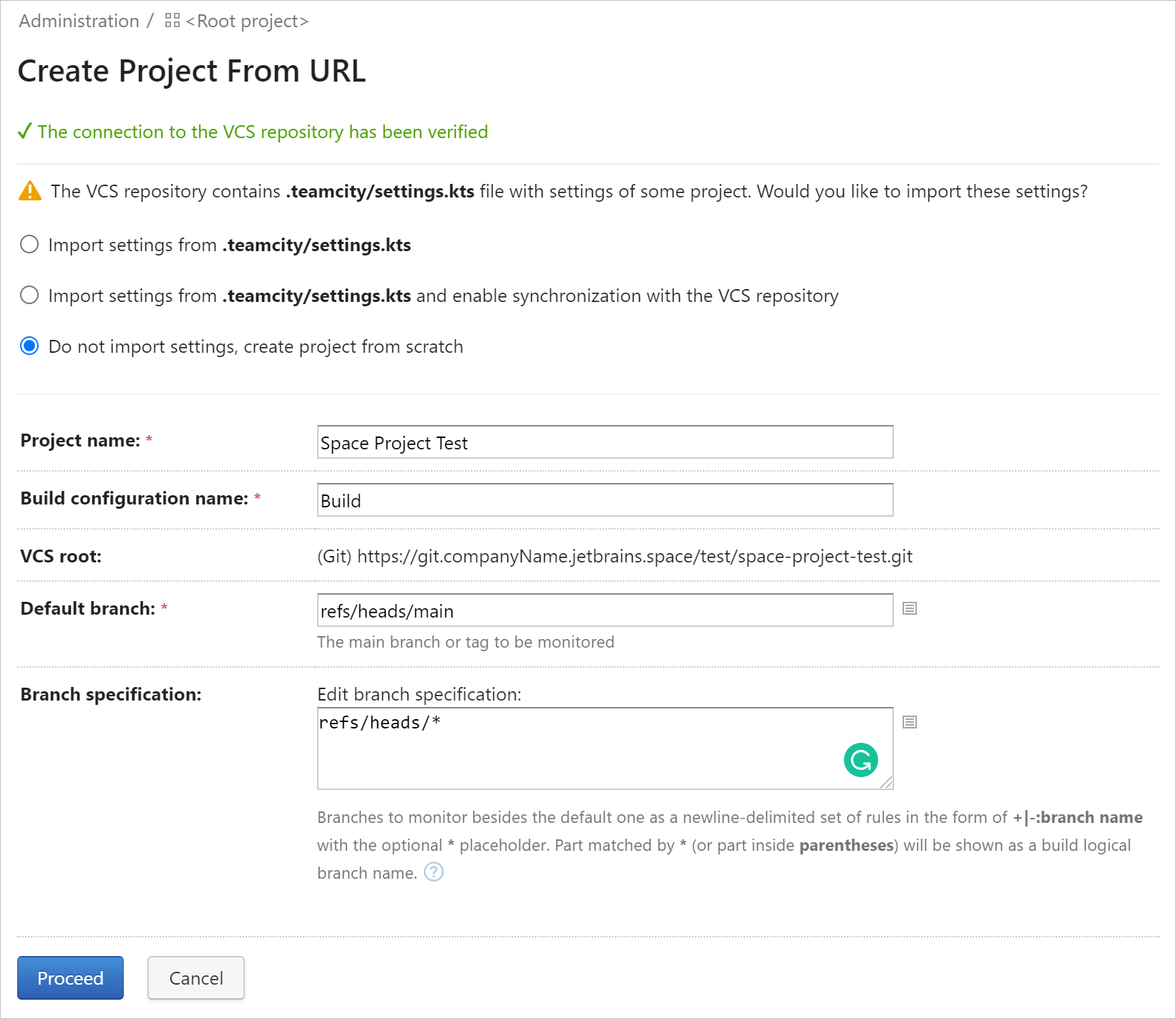 Configure project settings