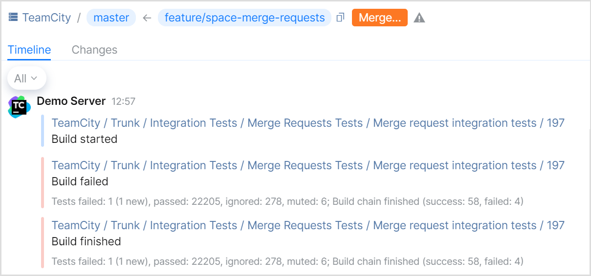 JetBrains Space - Merge Request Timeline