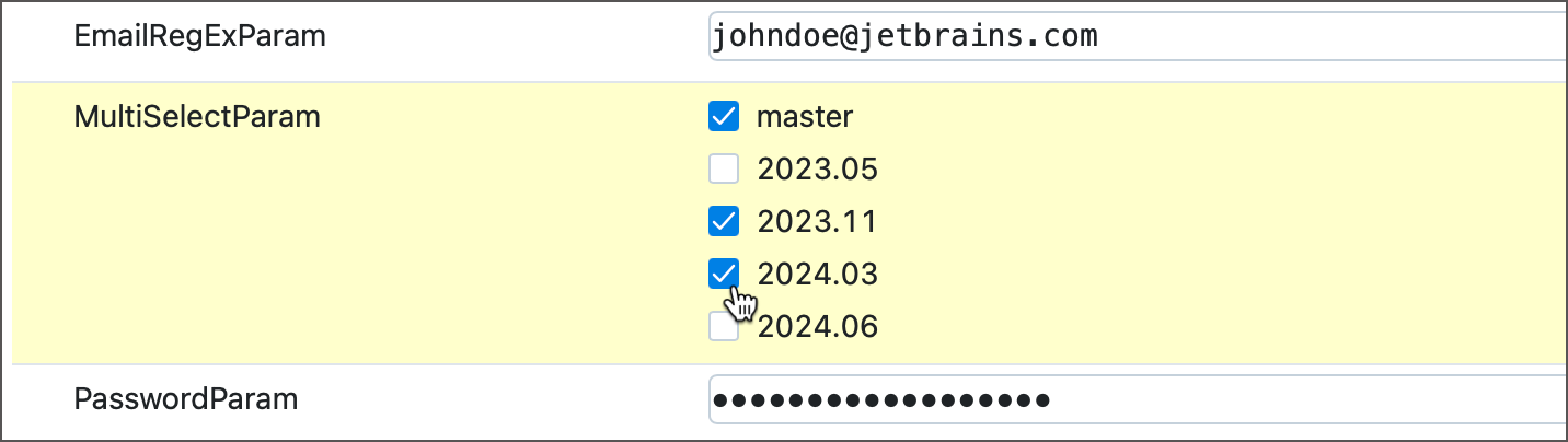 Multiselect parameter