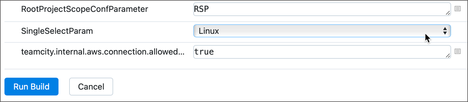 Single selection parameter 1