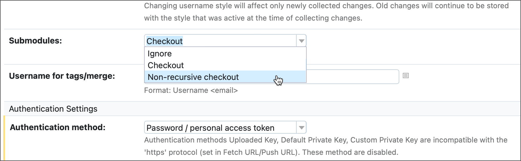 Non-recursive checkout