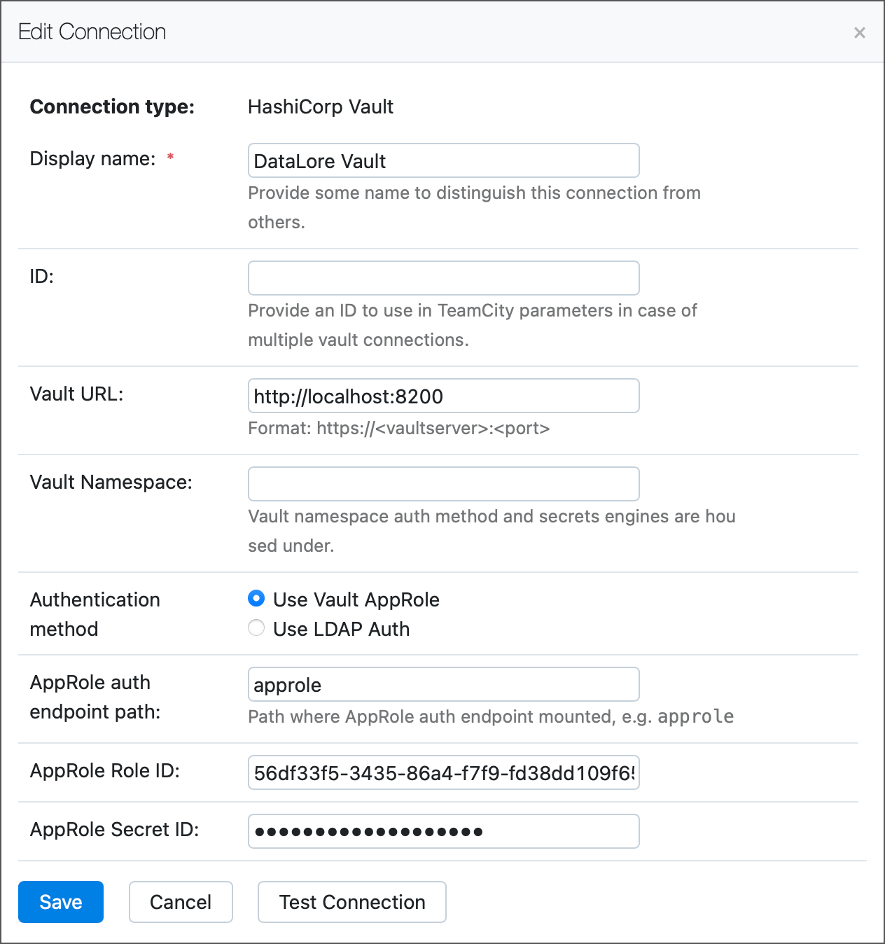 Vault connection settings