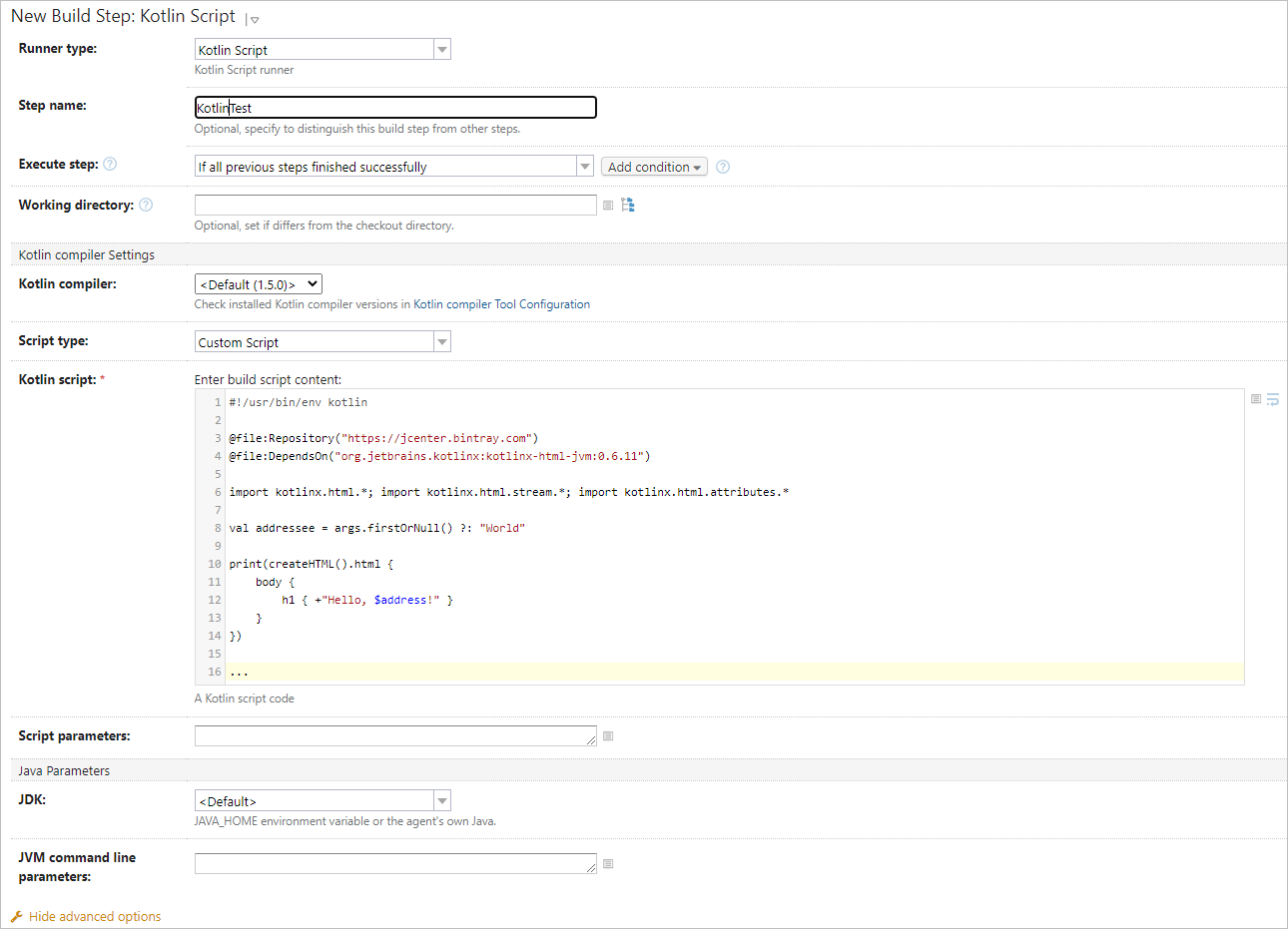 Kotlin Script build step