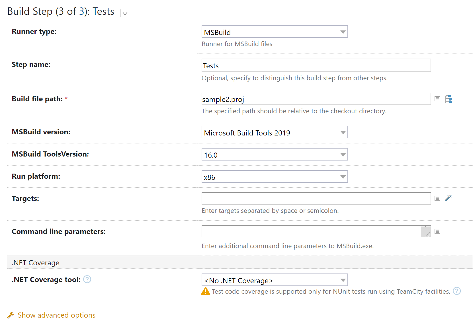 Build step: MSBuild